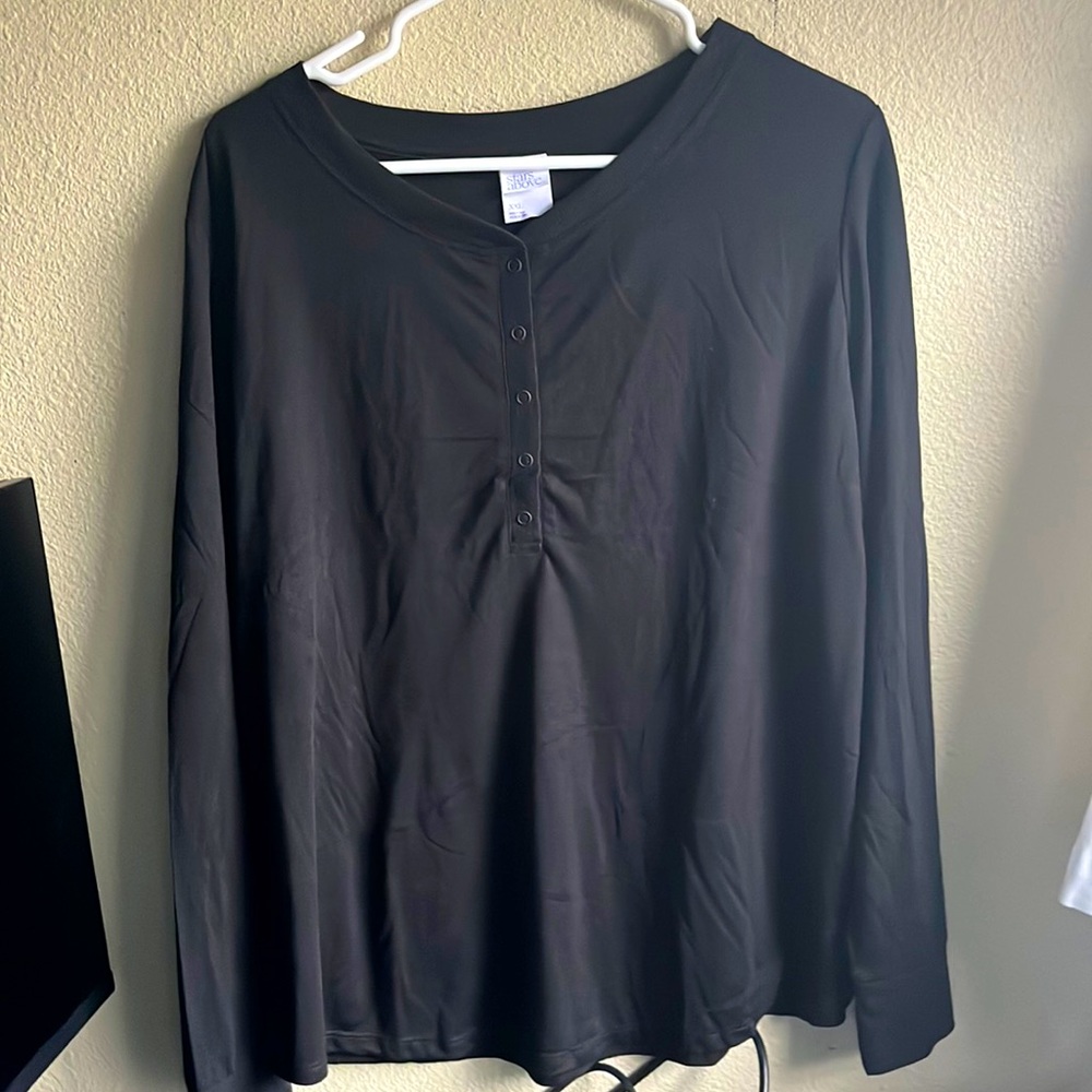 Black Half Button Down Top